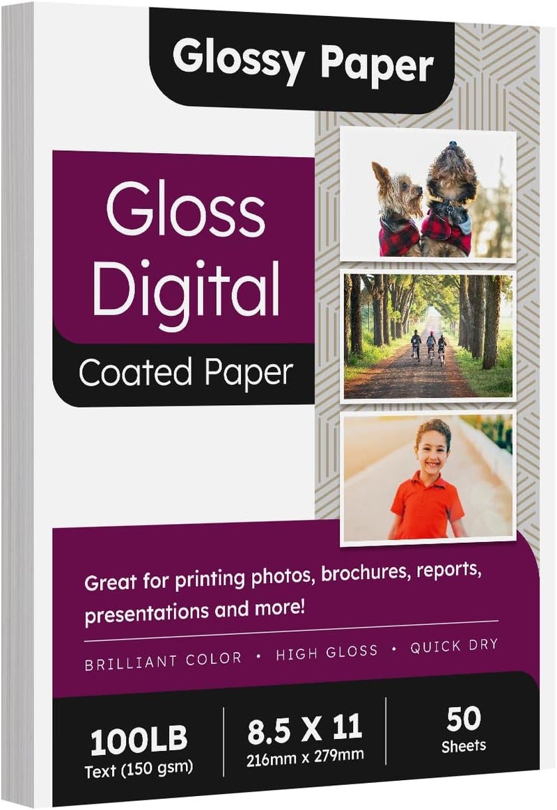 FoldCard 8.5 x 11 Double Sided C2S Glossy Paper for Full Color Laser Printing, Great for Photos Brochures Flyers Posters Business Everyday Printing, 100lb Text (40lb Bond), Acid Free Gloss Coated, 50 Sheets - Image 1
